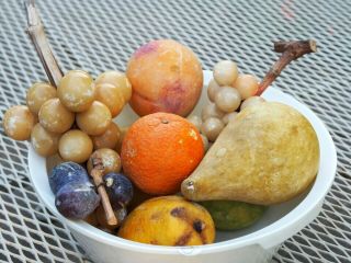 Vintage Stone Alabaster Fruit Italy Grapes Figs Rare Gourd Mango 3
