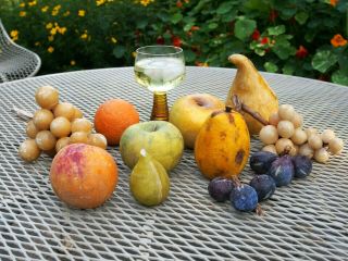 Vintage Stone Alabaster Fruit Italy Grapes Figs Rare Gourd Mango 4