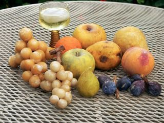 Vintage Stone Alabaster Fruit Italy Grapes Figs Rare Gourd Mango 5