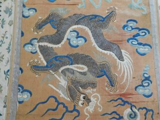 ANTIQUE CHINESE SILK EMBROIDERY BORDERED PANEL,  DRAGON / FISH,  47 X 69 CM 2