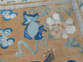 ANTIQUE CHINESE SILK EMBROIDERY BORDERED PANEL,  DRAGON / FISH,  47 X 69 CM 4