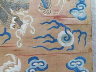 ANTIQUE CHINESE SILK EMBROIDERY BORDERED PANEL,  DRAGON / FISH,  47 X 69 CM 5