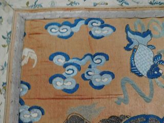 ANTIQUE CHINESE SILK EMBROIDERY BORDERED PANEL,  DRAGON / FISH,  47 X 69 CM 8