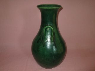 Antique early JB Cole North Carolina Art Pottery Large Malachite Green Vase 17 