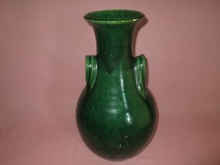 Antique early JB Cole North Carolina Art Pottery Large Malachite Green Vase 17 