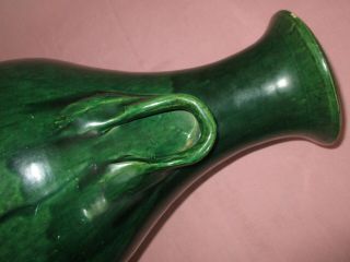 Antique early JB Cole North Carolina Art Pottery Large Malachite Green Vase 17 