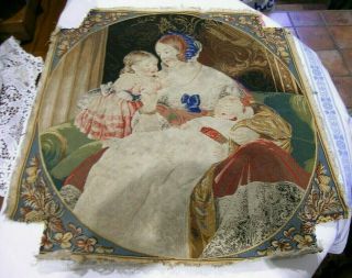 19thc Needlepoint Tapestry Mother & Children