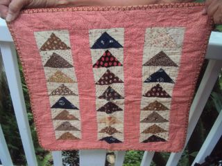 Rare Pair Antique Early Doll Quilts Flying Geese 16 x 17 ca 1890 1910 7