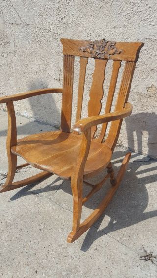 Antique Oak Northwind? Gothic Medieval Carved Wood Rocking Chair Rocker