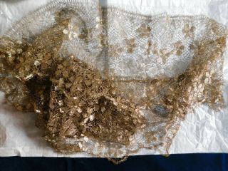 260 X 26 CM ANTIQUE GOLD METALLIC LACE FLOUNCE / EDGING 6