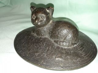 Antique Cast Iron Black CAT SITTING ON RUG Doorstop rare hard to find door stop 2