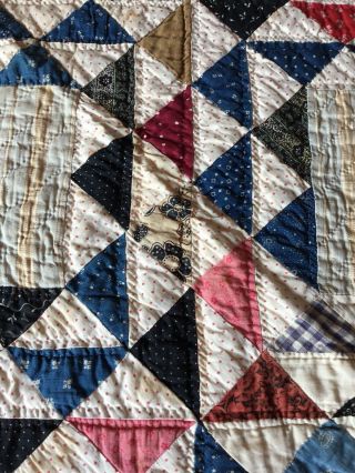 c1880s Ocean Wave ANTIQUE Quilt 70 x 79 Estate Find Handmade Calico 10