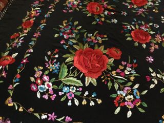 Large Vintage Embroidered Pure Silk Piano Shawl. 5