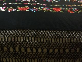 Large Vintage Embroidered Pure Silk Piano Shawl. 8
