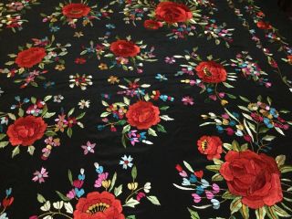 Large Vintage Embroidered Pure Silk Piano Shawl. 9