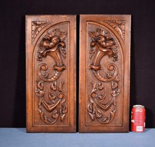 Antique French Highly Carved Panels In Walnut Wood Salvage W/flowers