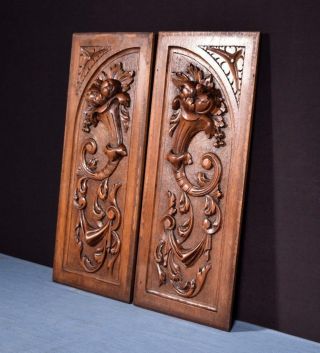Antique French Highly Carved Panels in Walnut Wood Salvage w/Flowers 2