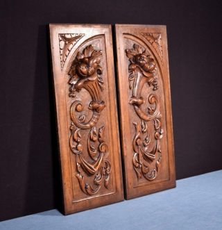 Antique French Highly Carved Panels in Walnut Wood Salvage w/Flowers 3
