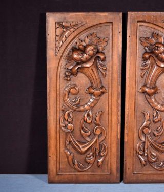 Antique French Highly Carved Panels in Walnut Wood Salvage w/Flowers 5