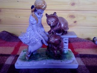 Soviet Porcelain Ussr,  Sculpture Girl With Bears,  Leningrad Porcelain Factory