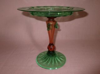 Antique Steuben Art Glass Carder Era Green & Amber Compote Vase 8 