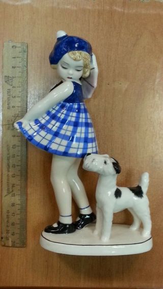 Antique Austrian Art Deco Goldscheider Porcelain Figurine Girl With Dog 30 s 3