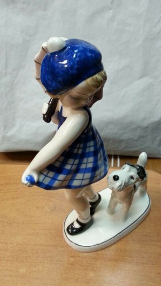 Antique Austrian Art Deco Goldscheider Porcelain Figurine Girl With Dog 30 s 8