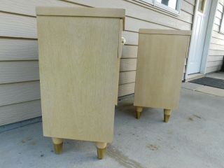 Pair Retro Space Age Mid Century Modern Blond Mahogany Nightstands End Tables 11