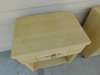 Pair Retro Space Age Mid Century Modern Blond Mahogany Nightstands End Tables 5