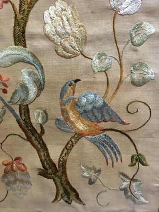 STUNNING VINTAGE HAND EMBROIDERED PICTURE PANEL JACOBEAN TREE OF LIFE HOHO BIRD 2