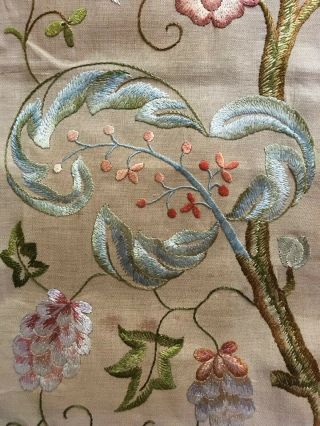STUNNING VINTAGE HAND EMBROIDERED PICTURE PANEL JACOBEAN TREE OF LIFE HOHO BIRD 7