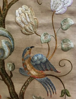 STUNNING VINTAGE HAND EMBROIDERED PICTURE PANEL JACOBEAN TREE OF LIFE HOHO BIRD 8