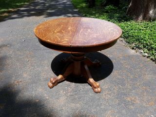 Antique Oak Claw Foot Round Extension Dining Room Table 4