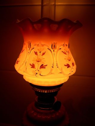 RARE CRANBERRY GLASS MINIATURE KEROSENE OIL LAMP WITH MATCHING SHADE 10