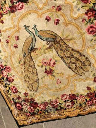 Lg Antique Chenille 1920’s Carpet Rug Throw Vintage Textile Curtain Wall Hanging