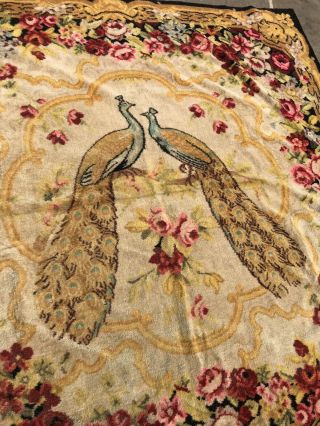 Lg Antique Chenille 1920’s Carpet Rug Throw Vintage Textile Curtain Wall Hanging 4