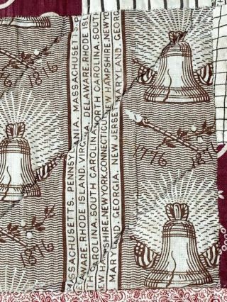 Centennial 1876 Liberty Bell Print Antique Quilt Fabric Study Awaits