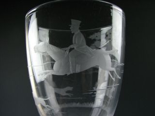 Antique Hand Blown Glass Large size Chalice Engraved Fox Hunt Scene 19th C 5