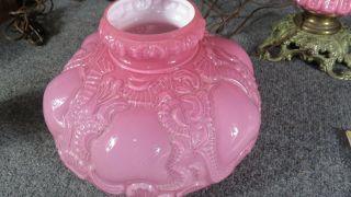 Victorian antique Pink Satin Glass Lamp cased glass oil lamp 10
