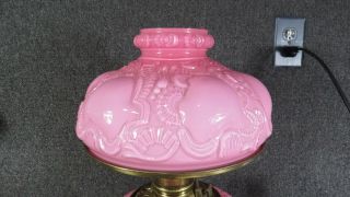 Victorian antique Pink Satin Glass Lamp cased glass oil lamp 2