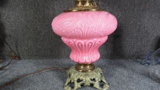 Victorian antique Pink Satin Glass Lamp cased glass oil lamp 3