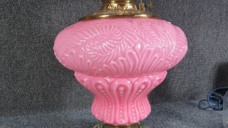 Victorian antique Pink Satin Glass Lamp cased glass oil lamp 4