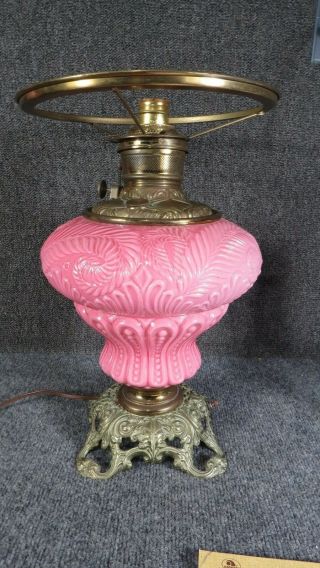 Victorian antique Pink Satin Glass Lamp cased glass oil lamp 8