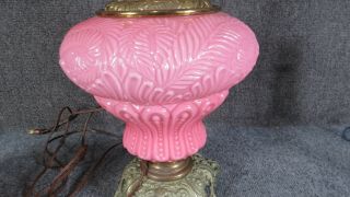Victorian antique Pink Satin Glass Lamp cased glass oil lamp 9