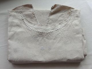Antique vintage French linen night dressing gown peasant smock shirt dress 2