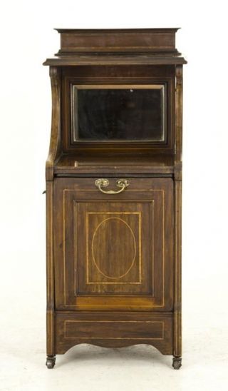 Antique Coal Hod,  Walnut,  Inlaid Mirror Back,  Scotland 1890,  B578 2