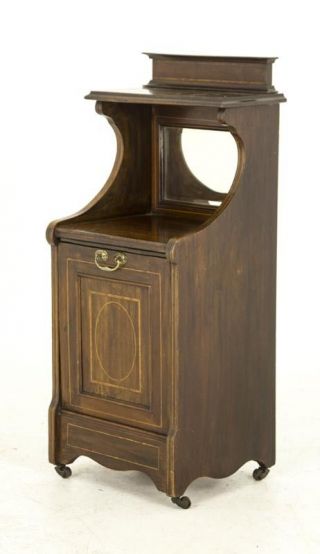 Antique Coal Hod,  Walnut,  Inlaid Mirror Back,  Scotland 1890,  B578 3