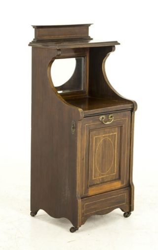 Antique Coal Hod,  Walnut,  Inlaid Mirror Back,  Scotland 1890,  B578 4