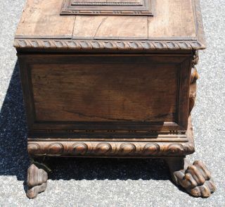 Antique Coffer Trunk Chest Possibly From England - Rare - Huge Carvings & Crest 3