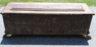 Antique Coffer Trunk Chest Possibly From England - Rare - Huge Carvings & Crest 7